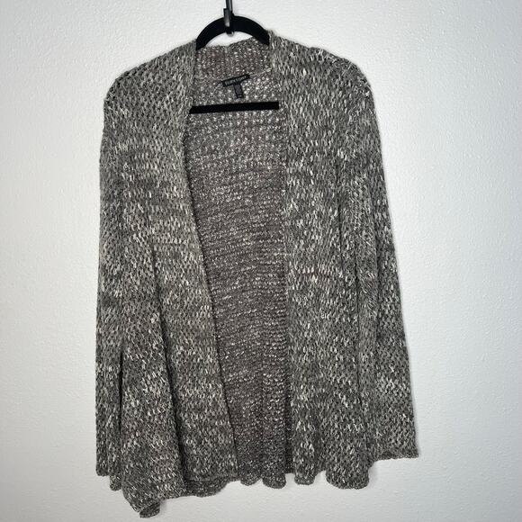 Eileen Fisher Knit Cardigan Charcoal Gray Linen Open Front Long Sleeve Sz L - Picture 1 of 5